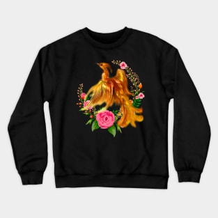 Floral Phoenix Rises From The Fiery Ashes Fantasy Crewneck Sweatshirt